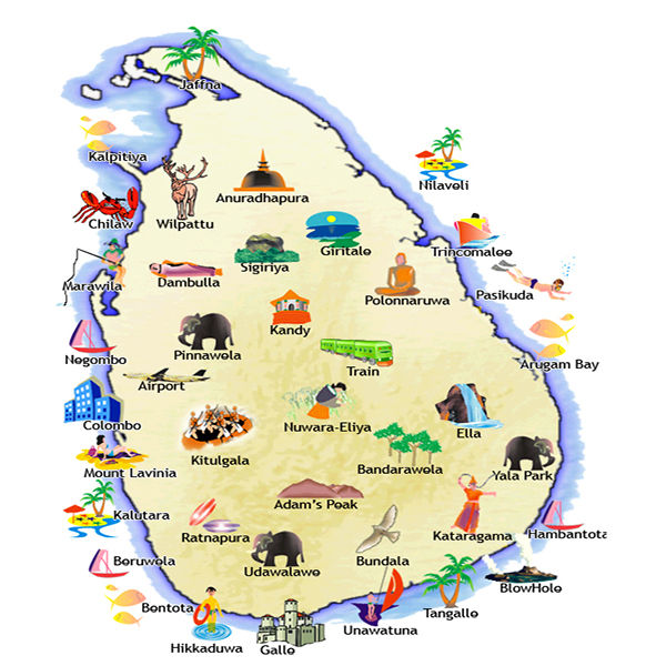 Zoomed view of map of Sri Lanka through a looking glass